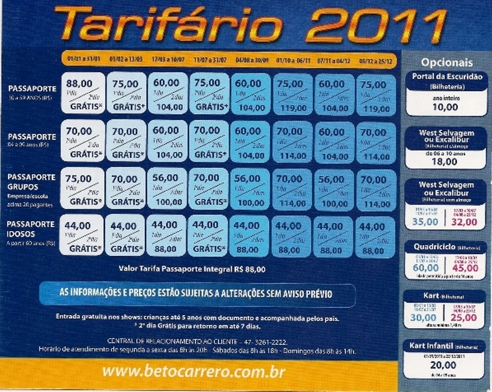 TARIFAS PARQUE BETO CARRERO